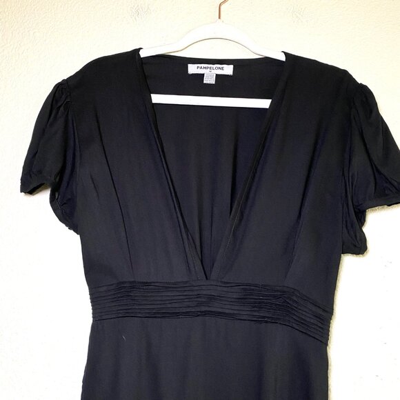 Pampelone V-Neck Short Sleeve High Slit Faux Wrap Long Maxi Dress Black - Picture 7 of 10